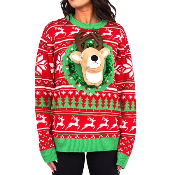 3D Rød og Grøn Voksen Jumper Grim Jul Trøje Moose L