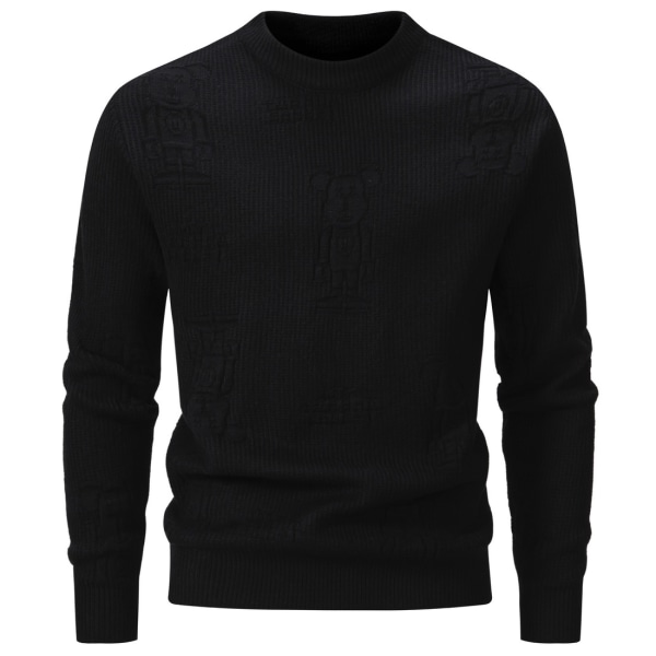 Herrar Rundhals Stickad Tröja Slim Fit Lätt Casual Twist Mönstrad Kabel Stickad Tröja Black M