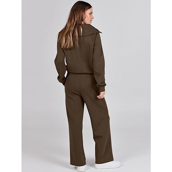 Dam 2-delad träningsdräkt Set, Rymlig Loungewear, Spårningsdräkt Brown M