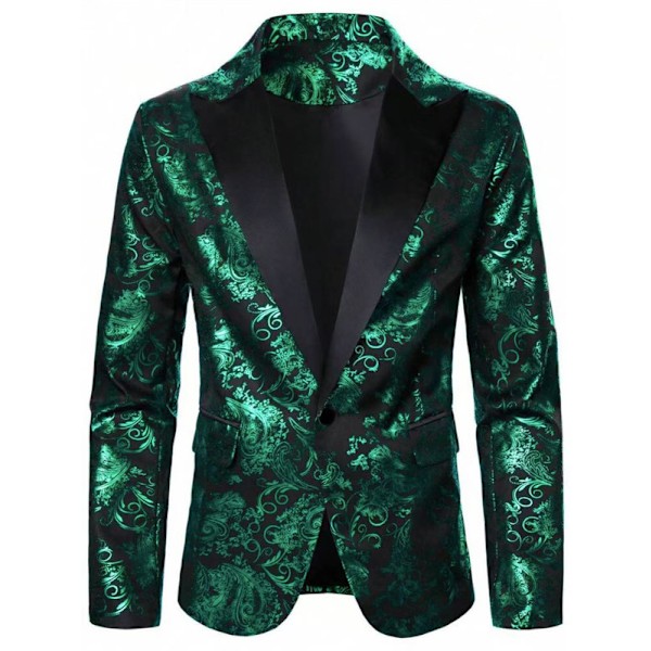 Mænds Blomster Tuxedo Jakke Paisley Sjal Lapel Suit Blazer Jakke til Middag Green S