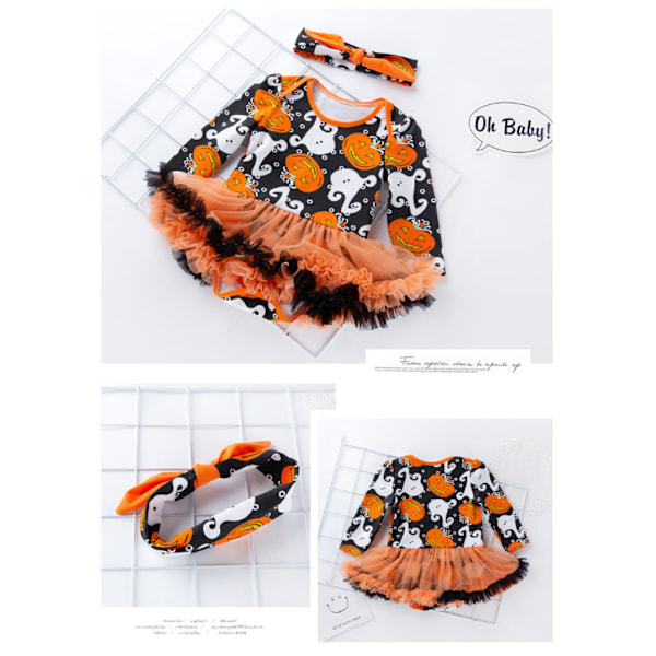 Baby Girls Halloween Outfits Långärmad pumpaklänning black white L