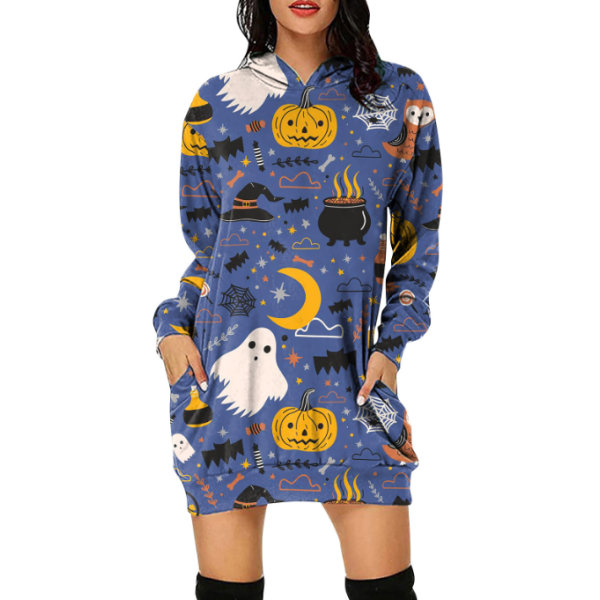 Kvinnors Halloween pumpa sweatshirts Casual Tops blue L