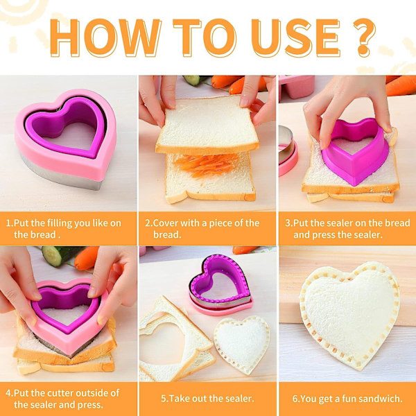 6 st Crustless Sandwich Cutter DIY Cookie Cutters Red 6 Pcs
