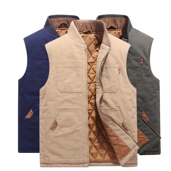 Herre Vest i Canvas med Full Glidelås for Terrengbruk Khaki XS