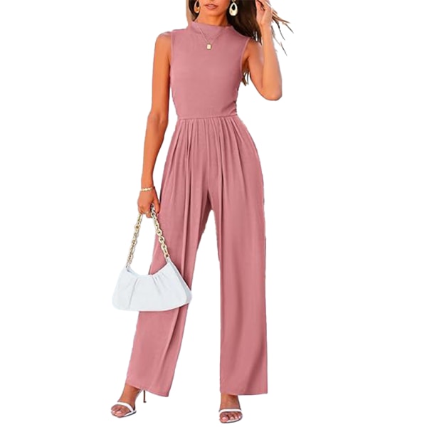 Dam sommar Jumpsuits Dressy Casual One Piece Outfits Ärmlös pink L