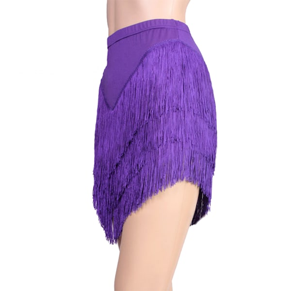 Kvinners Tassel Latin Danseskjørt, Salsa Tango Rumba Dansesko Purple 2XL