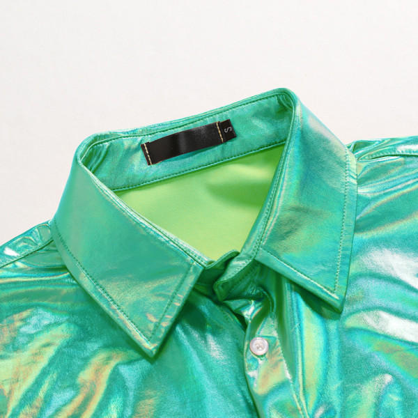 Menn's Metallic Disco Skinnende Slim Fit Langærmet Knapp-Ned Nattklubb Skjorter Green L