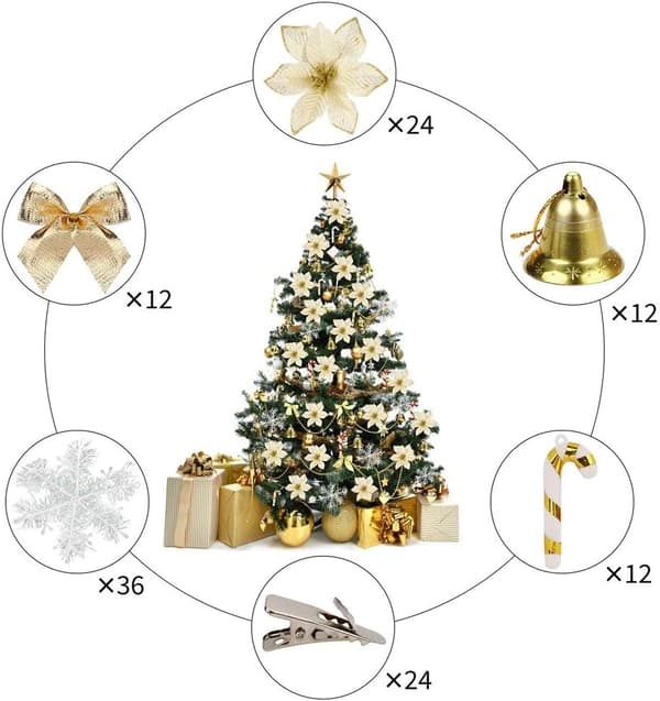 120 stk Julepynt med Røde Blomster Silver