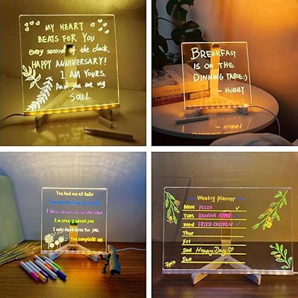 LED-noteringstavla med färger, belyst akryl whiteboard 300*200*3mm