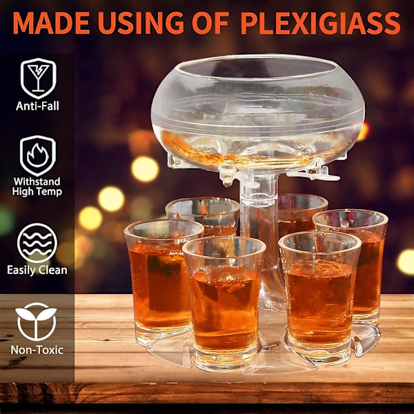6 Shotsglas Dispenser og Holder, Akryl Gold