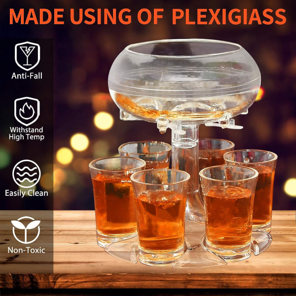 6-skudd shotglass-dispenser og holder, akryl Gold