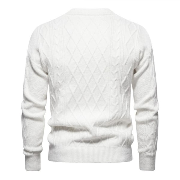 Herrar Rundhals Casual Pullover Tröja i Solid Färg White M