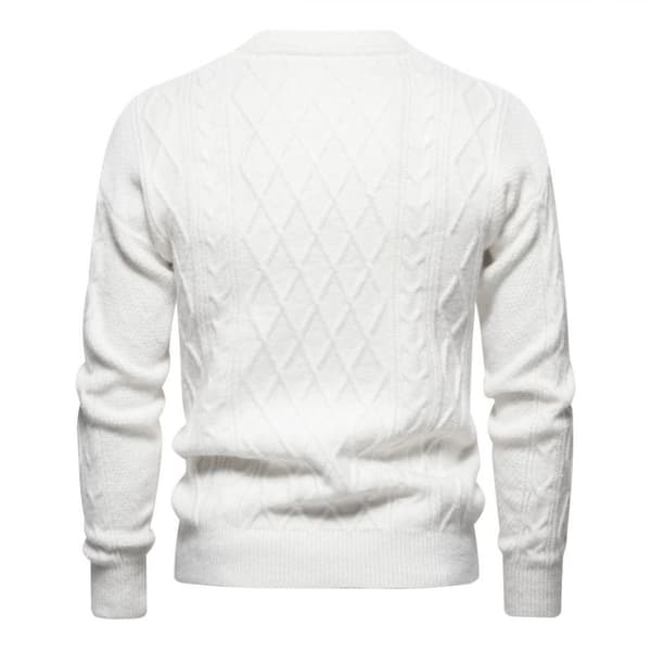 Hettegenser for menn i ensfarget rund hals, casual White M