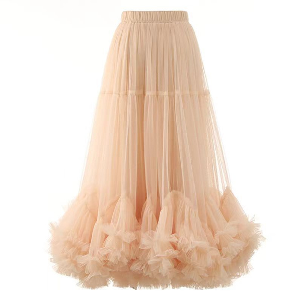 Kvinders Tutu Tulle Skørt Elastisk Højtaljet Lagdelt Skørt Apricot