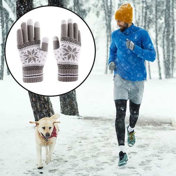 1 Par Touchscreen-Vantar Vinter Snöflinga Tryck Vinter Tjocka Stickade Vantar Grey