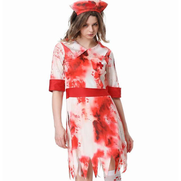 Zombie Sygeplejerske Kostume til Kvinder med Hovedbeklædning Halloween Kostume M