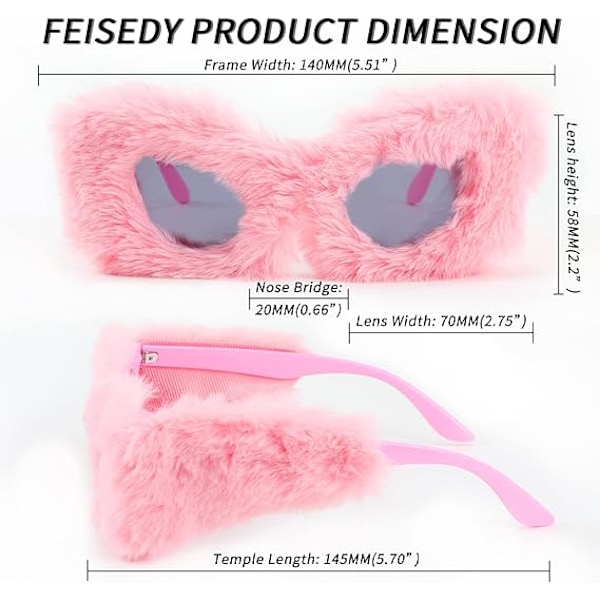 Plush Fuzzy Kattöga Solglasögon för Kvinnor Pink