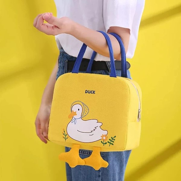 Cute Duck Portable Återanvändbar isolerad lunchpåse Blue Bear