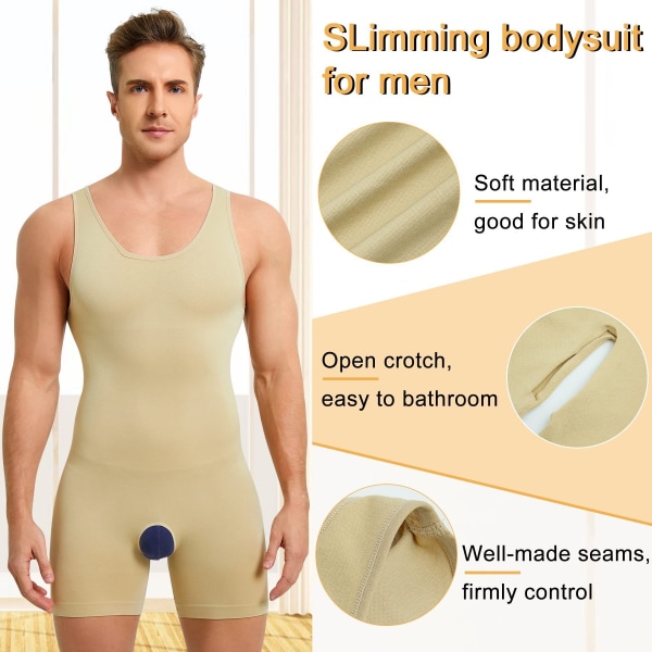 Män ärmlös Helkroppsformare Underkläder Slimming Compression Body Shapewear Skin XL