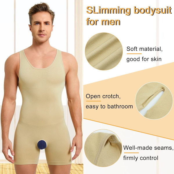 Män Sleeveless Full Body Shaper Underkläder Slank Kompressions Bodysuit Shapewear Skin XS