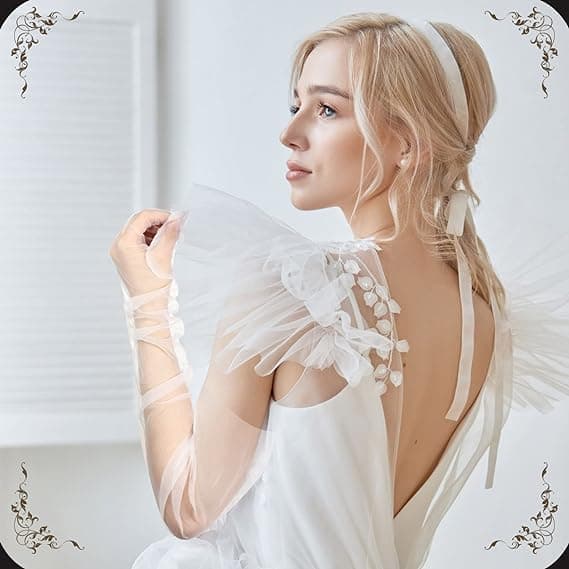 Lange Handsker til Kvinder Mesh Tulle Handsker White