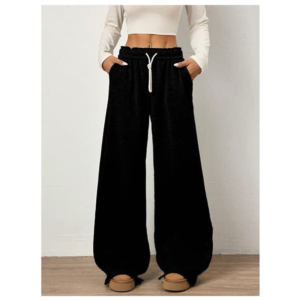 Brede sweatpants for kvinner, høy midje, rette ben, snøring, elastisk midje Black XL