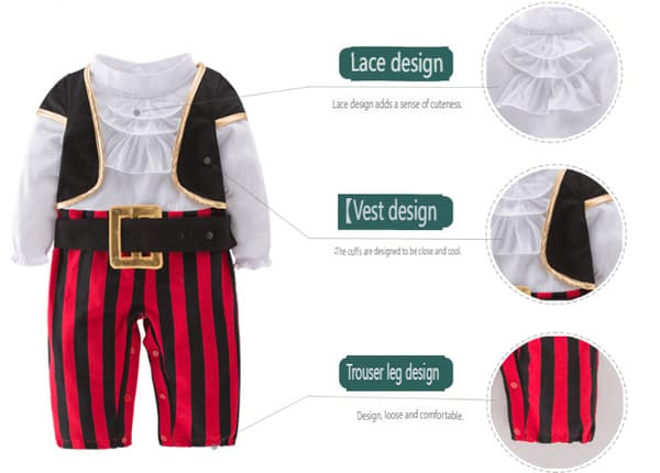 4-delt Piratdrakt for baby og småbarn 100