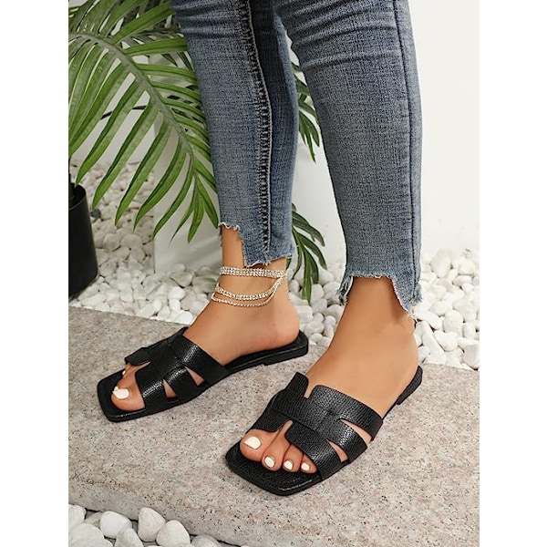 Monika Flat H-Band Slide Sandal för kvinnor Black 39