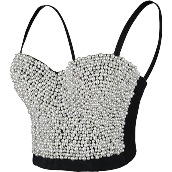 Sexiga pärlor pärlor Rhinestone Bustier Crop Top black white 38c