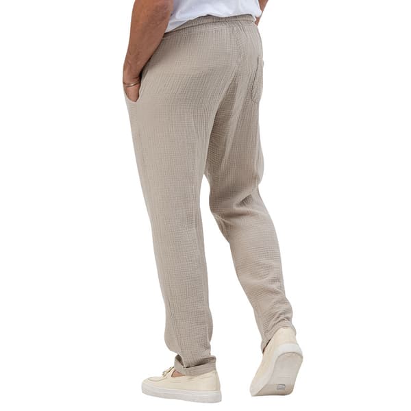 Herr Bomull Linne Byxor Elastiska Dragsko Midja Strandbyxor Beige M