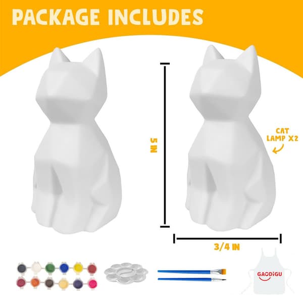 Mal Ditt Eget Kattelampe-sett, 2 stk DIY Kattehåndverk Nattlys