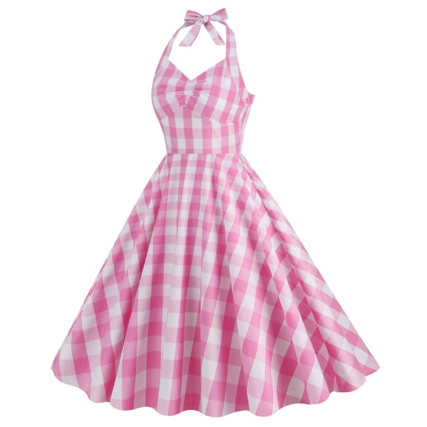 Pink Ternet Kjole til Kvinder Pink Gingham Kjole Vintage Rockabilly Kjoler pink L