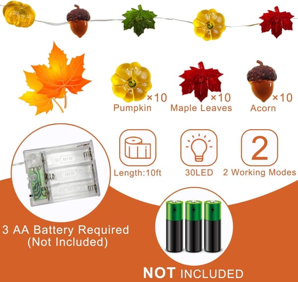 Thanksgiving Dekoration 30LED/10Ft 3D Græskarlys 3M