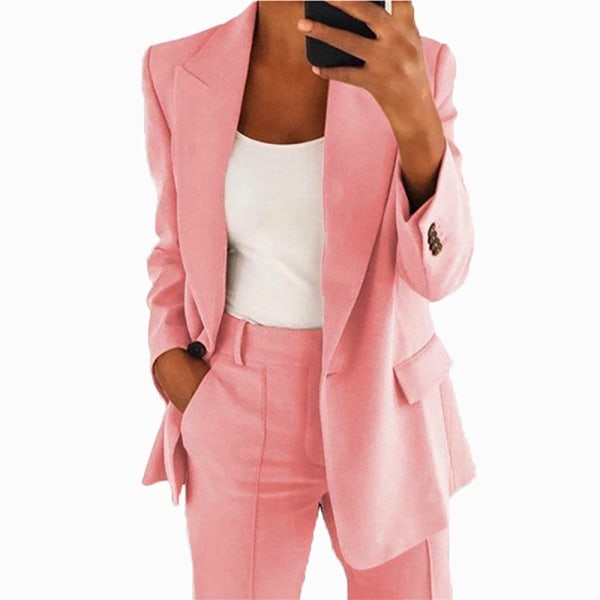 Dam Business Blazer Pant Suit Set, 2-delade Outfits Blazer Jacket Set PINK 2XL