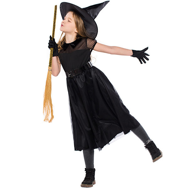 Svart Heks Kostyme for Jenter Halloween Kostymefest M