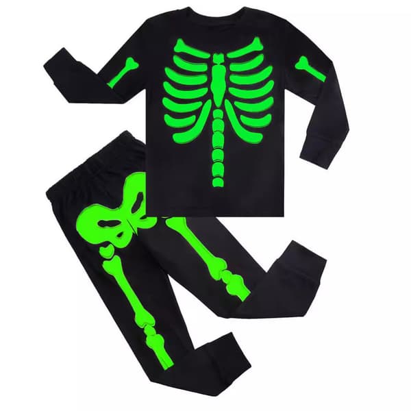 Barn Pyjamas For Gutter Skjelett Glødende I Mørket Bomulls Pyjamas 100cm 3years