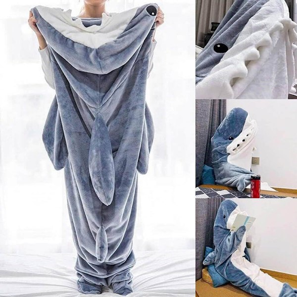 Haj-tæppe, Haj-tæppe-hoodie Onesie, Haj-pyjamas Blue S