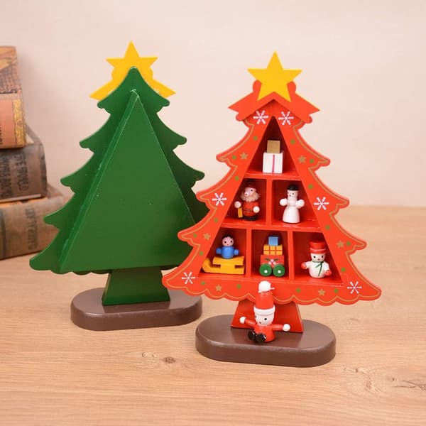 Julpynt DIY Träjulgran, Liten Bordsgran Julgranspresent Skrivbordsdekoration Red L