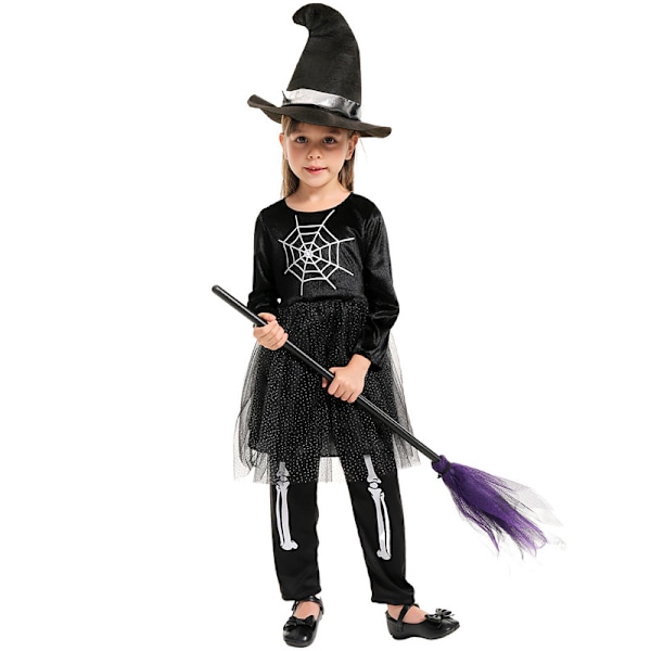Jente og gutt Halloween romperkjole med edderkoppnetttrykk og lange ermer Girl XL