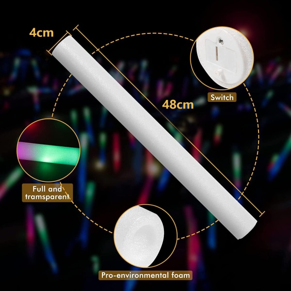 10-pack LED Foam Sticks, Glow Sticks Bulk 48*4CM