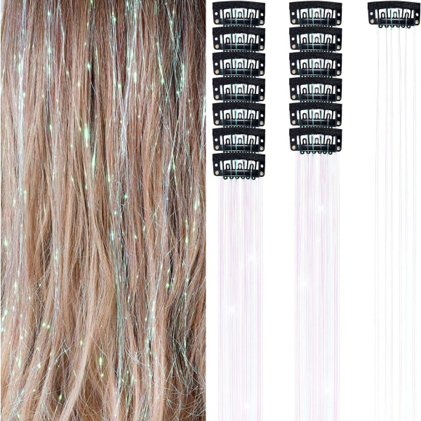 Clip in Hair Tinsel Extensions Kit för Halloween Cosplay Party Light pink