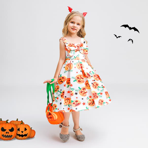 Flickor Halloween Party Båge Barn Prinsessa Klänning 120cm