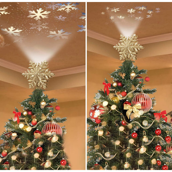3D Hollow Glitter Lighted Gold Snow Tree Topper Gold Snowflake