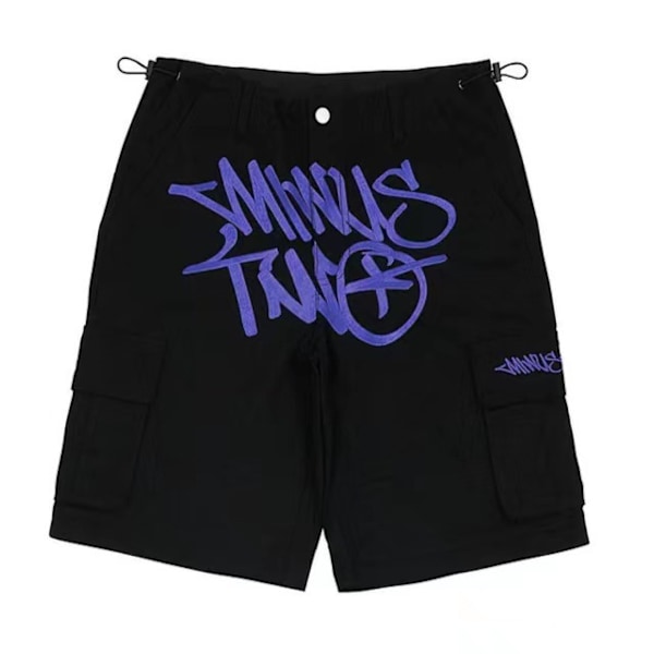 Herre Trenings Shorts med Bokstavgrafikk, Snøring og Lommer Black  Red L