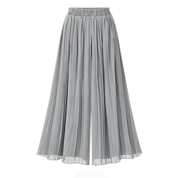 Dam Elastisk Midja Plisserade Chiffong Culottes Croppade Vida Ben Flödiga Byxor gray 5XL