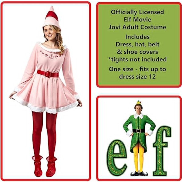 Buddy the Elf Flickvän Kostym för Kvinnor, Elf Kostym Kvinnor XS