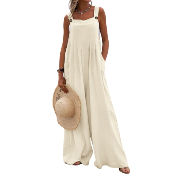 Overaller för kvinnor Loose Fit Summer Wide Leg Jumpsuits Beige M