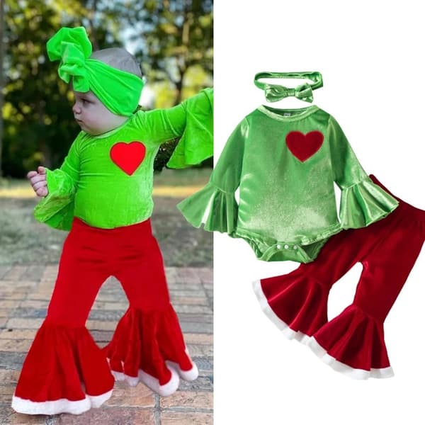 Nyfødt Baby Pige Juleudstyr Langærmet Solid Romper Fløjl 80cm