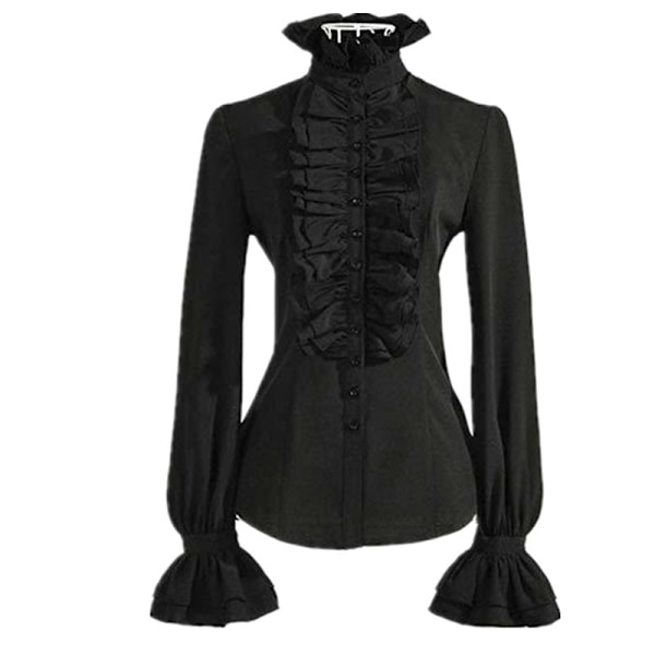 Dam Blus i Viktorianisk Stil, Långärmad, Gotisk Topp Black L
