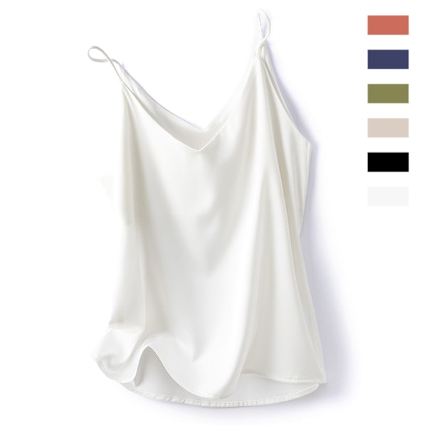 Satin Tanktopp med V-hals for Kvinner, Slank Passform White L